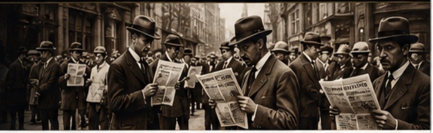 Historic newspaper readers on an American city street